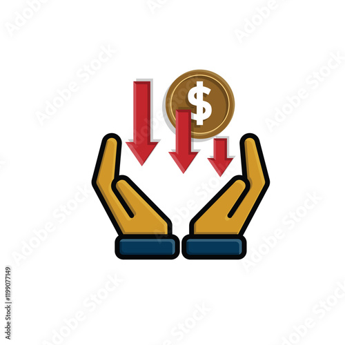 coin icon. money weakens or falls in hand. money management vector, business and finance icon, showing continuous movement. flat color design style