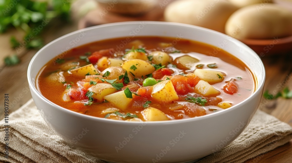 A white bowl of potato soup A white bowl of potato soup