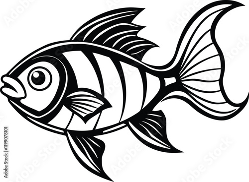 Fish silhouette vector illustration, Cute fish vector, Chinses Fish line art vector