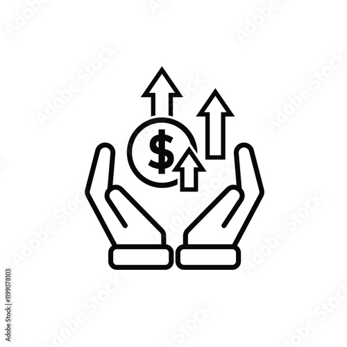 coin icon. money strengthens or rises in hand. money management vector, business and finance icon, showing continuous movement. Line design style