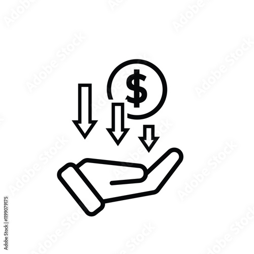 coin icon. money weakens or falls in hand. money management vector, business and finance icon, showing continuous movement. Line design style