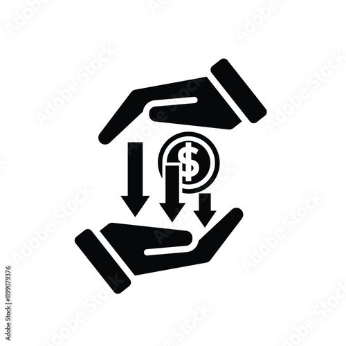 coin icon. money weakens or falls in hand. money management vector, business and finance icon, showing continuous movement. Solid design style