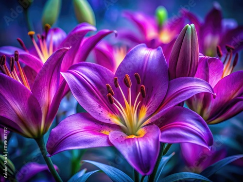 Celebrate with stunning purple lily macro photography.  Perfect low-light wallpaper for home décor.
