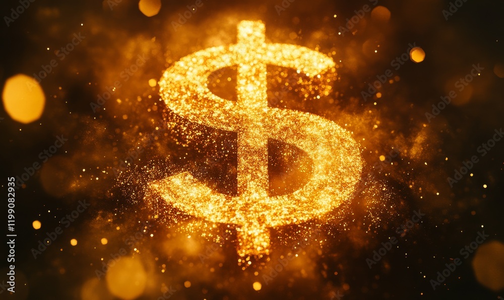 Golden dollar symbol surrounded by shimmering dust, symbolizing wealth and prosperity Golden dollar symbol surrounded by shimmering dust, symbolizing wealth and prosperity