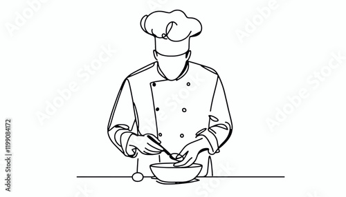 Vector Simple one line drawing  of   chef holding a spoon