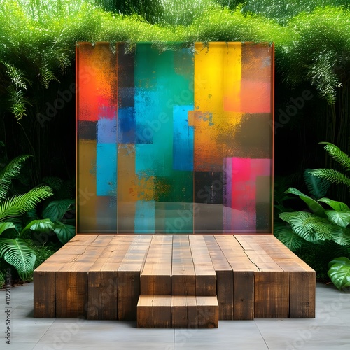 Enchanting Forest Podium Energetic Glass Rectangle with Abstract Patterns photo