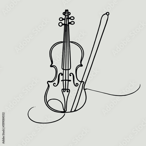 Vector Simple one line drawing  of   violin and bow