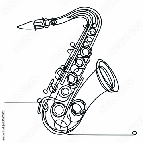 Vector Simple one line drawing of saxophone icon