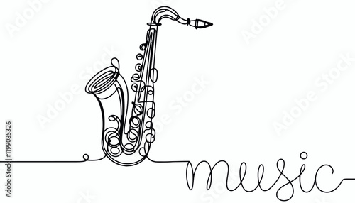 Vector Simple one line drawing of saxophone 