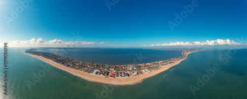 Obraz na płótnie Aerial view of the spit in the sea in daylight. Top view of the sea and estuary. Zatoka, Odessa, Ukraine w salonie