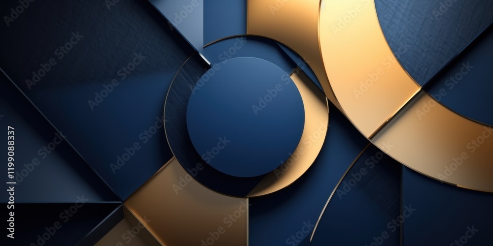 Obraz premium Abstract Geometric Design: Navy Blue and Gold Interplay of Shapes and Textures