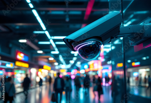 Surveillance Camera: Neon Cityscape, Futuristic Security