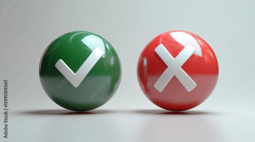 Obraz premium 3D Buttons with Checkmark and Cross. Generative AI