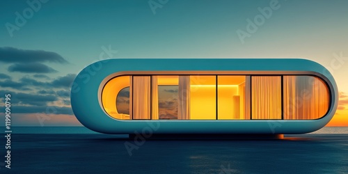 Futuristic Coastal Capsule Home at Sunset