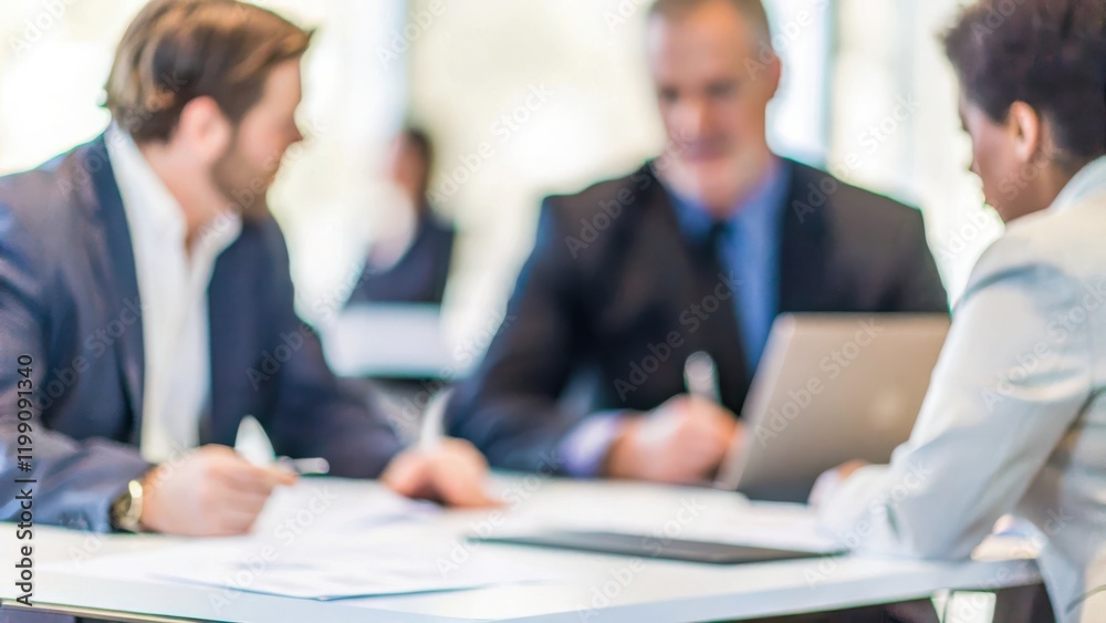 Business Strategy Meeting: Depicts a strategic discussion among team members with a blurred office setting.
Business Strategy Meeting: Depicts a strategic discussion among team members with a blurred office setting.