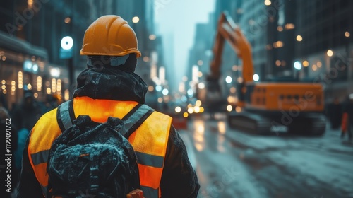 Wallpaper Mural Construction Worker in City at Dusk Torontodigital.ca