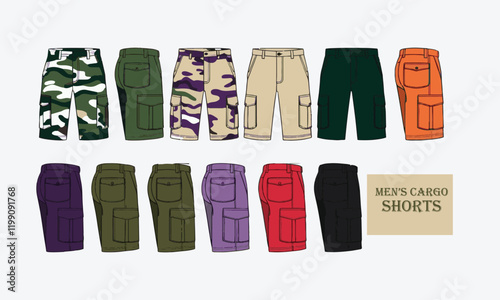 Modern Vector illustration of cargo shorts, Modern Short pants outlines drawing vector, Modern short pants in a sketch style, training template outline, vector Illustration, easily editable.