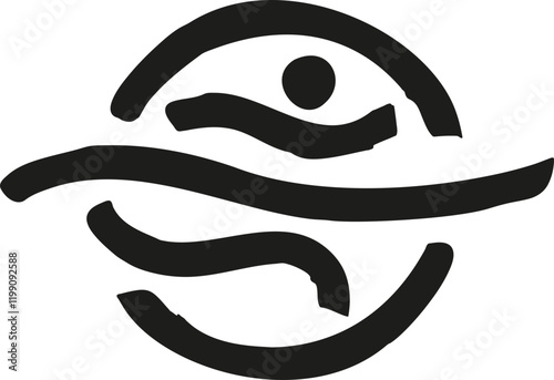 Logo abstrait noir avec silhouette humaine et lignes courbes suggérant le mouvement