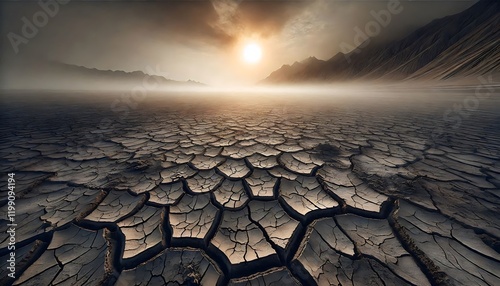 A barren wasteland with cracked, dry soil