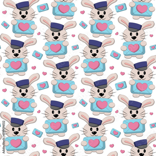 Seamless pattern with Cute Rabbit with love envelope