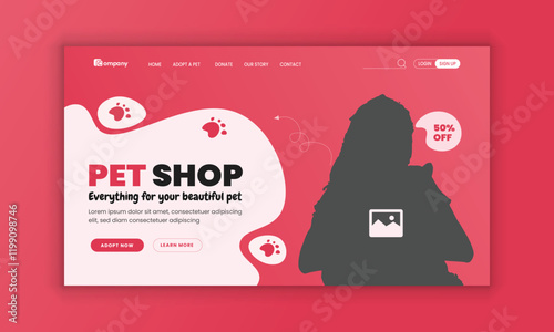 Pet healthcare, grooming, food shop, website landing page user interface design, and pet adopt website homepage hero section design template