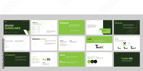 Brand Guidelines Presentation Template. Brand Creation Book for Design Agency. Logo Branding Book Template