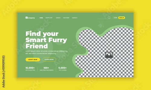 Pet healthcare, grooming, food shop, website landing page user interface design, and pet adopt website homepage hero section design template