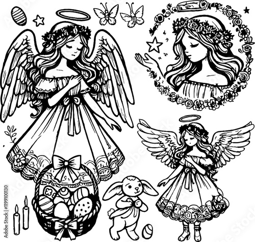 line art angel for easter holiday design
