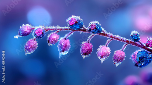 Vibrant frozen berries glistening under a cold winter light in nature