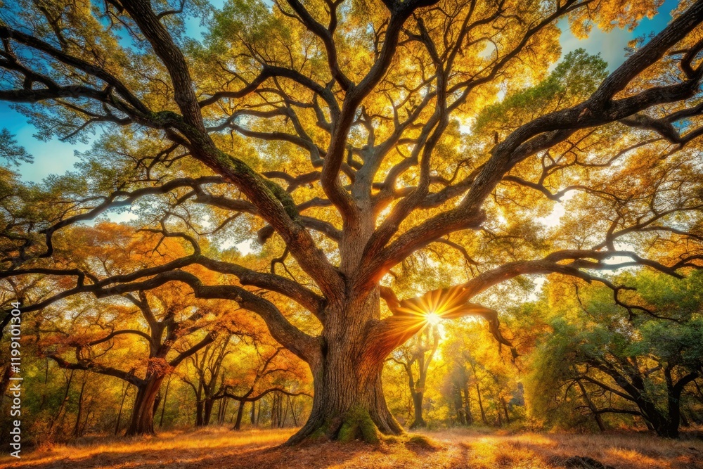 Fototapeta premium Oklahoma's Cross Timbers: Majestic oak portraits capture the scenic forest's beauty.