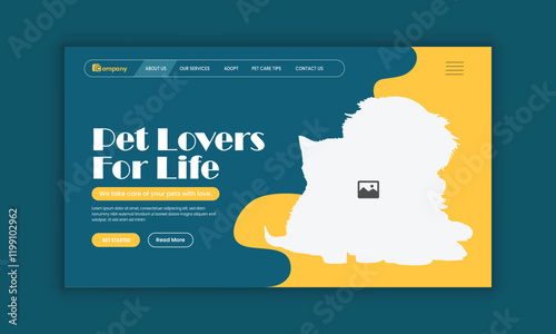 Pet healthcare, grooming, food shop, website landing page user interface design, and pet adopt website homepage hero section design template