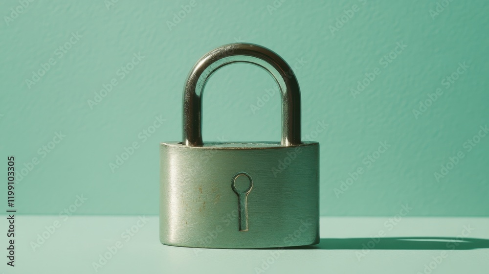 A heavy-duty padlock with engraved branding on a soft green background, durable and strong A heavy-duty padlock with engraved branding on a soft green background, durable and strong