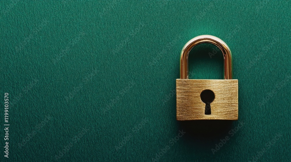 Fototapeta premium A high-security padlock with a keyhole detail on a deep green background, symbolizing strength and protection