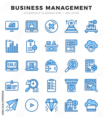 Business Management Icons Pack. Two Color icons set. Two Color icon collection set.