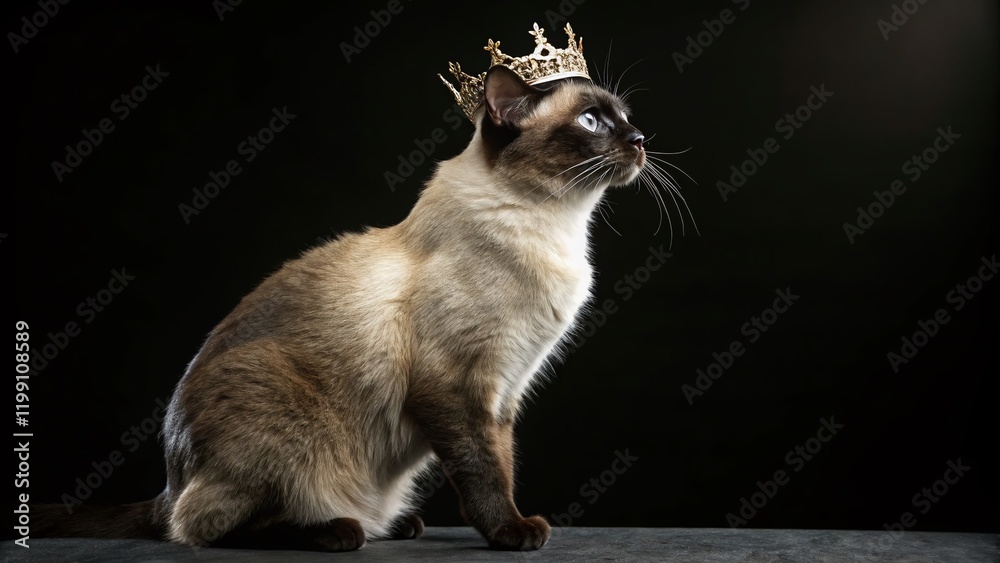 Regal Siamese Cat Silhouette: Funny Royal Pet Portrait Regal Siamese Cat Silhouette: Funny Royal Pet Portrait