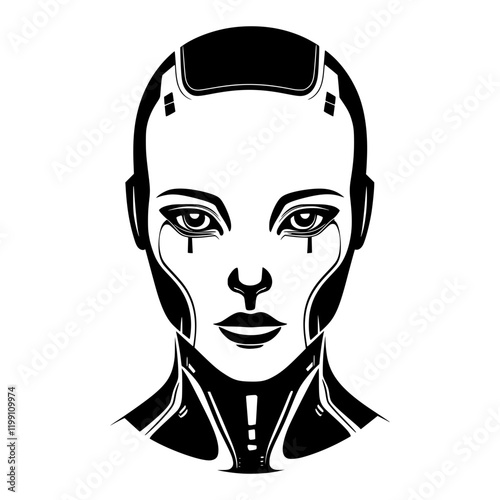 Cybernetic female robot head logo 