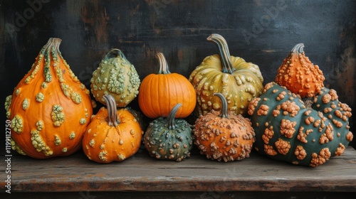 A Collection of Warty Pumpkins and Gourds photo