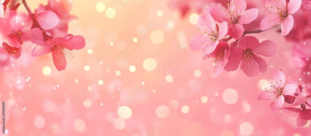 Delicate spring flowers on beautiful sparkling bokeh background with empty space for text Delicate spring flowers on beautiful sparkling bokeh background with empty space for text