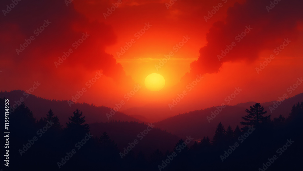 Obraz premium Radiant Sky Lit by Wildfires Over Burning Forests