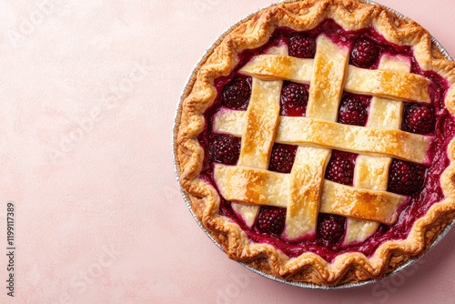 Delicious blackberry pie with lattice crust, top view
