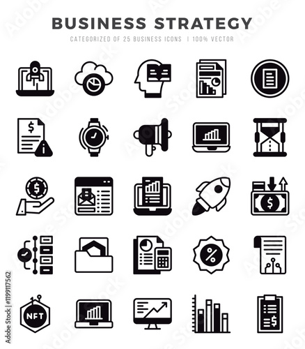 Set of simple Lineal Filled Business Strategy Icons. Lineal Filled art icons pack.