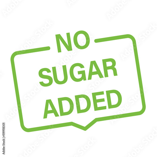 No sugar added label, stamp, symbol, no added sugar green icon stamp in trendy flat style illustration isolated on white background.