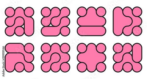 background with pink liquid connected circle dots.metaballs pattern on white. abstract geometric shapes collection Point movement flat icon	