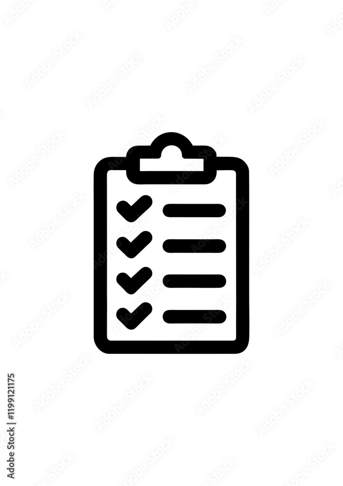 A checklist icon with several check marks indicating completed tasks. Flat vector line art in black color for logo, web, app, UI A checklist icon with several check marks indicating completed tasks. Flat vector line art in black color for logo, web, app, UI