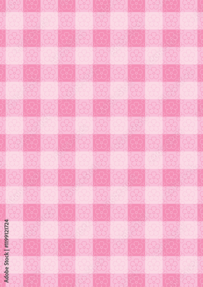 桜模様のチェック柄背景(ベクター・ピンク)