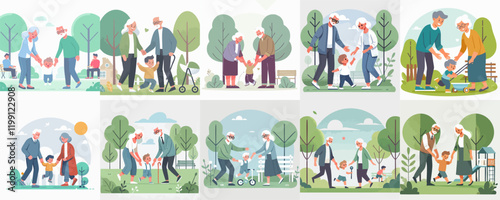 vector set of grandparents with grandchildren