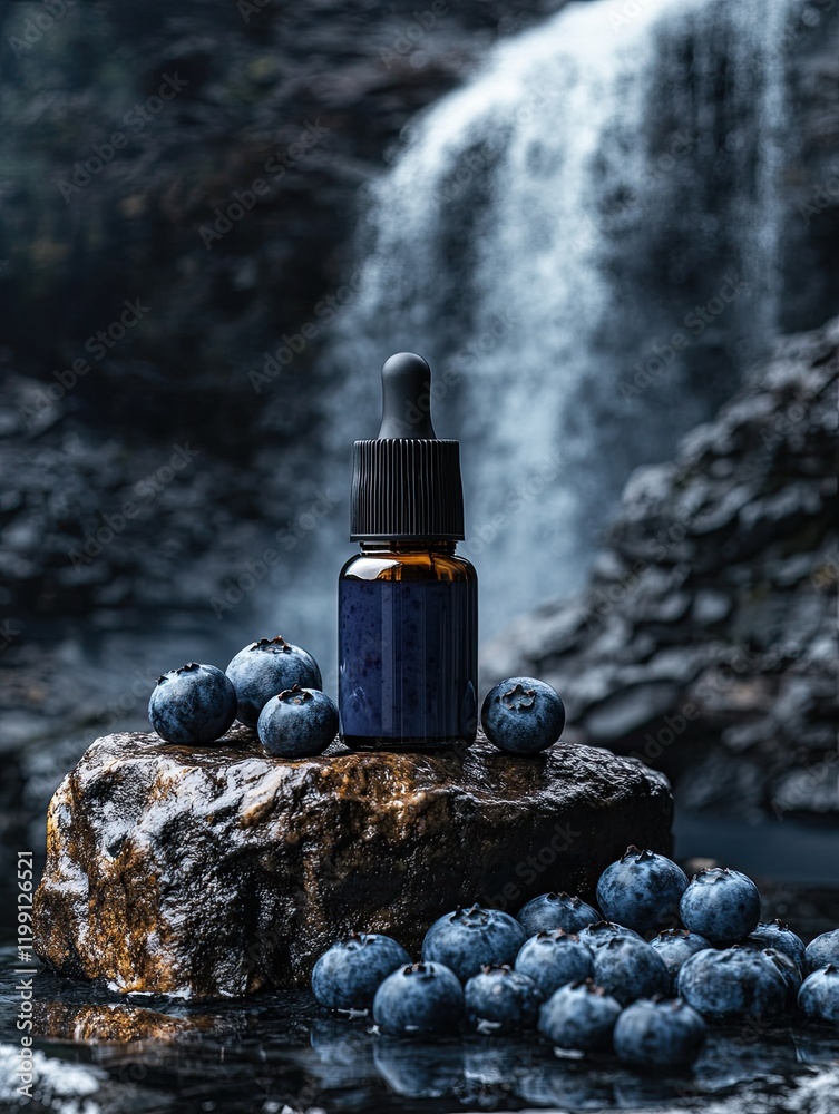 Blueberry Facial Serum on Rock Podium for a Natural Skincare Look Blueberry Facial Serum on Rock Podium for a Natural Skincare Look