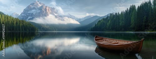 Dolomites tower over the emerald waters of Lake di Piero, their peaks glistening under sunlight. Surrounded by dense pine forests, the clear lake creates a serene and awe-inspiring atmosphere