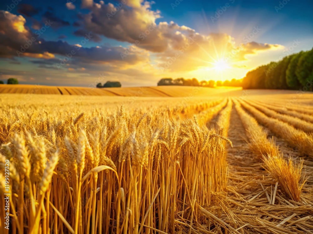 Obraz premium Golden Wheat Harvest Stubble Sunlight