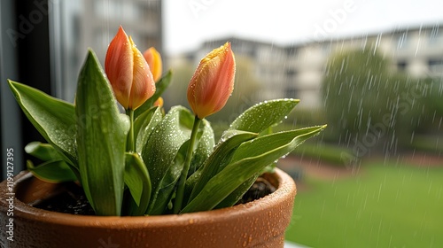 Rustic Brown Flower Pot on a Balcony with Romantic Decor photo